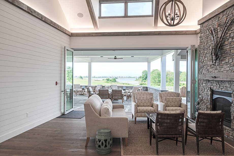Weekapaug Golf Club seating and fireplace Tecton Architects